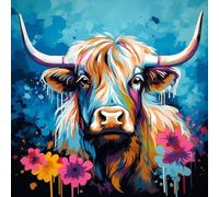 WANGXIAO Paint by Numbers for Adults,DIY Oil Painting Gift Kits 16 * 16 Inch Hand Painted Digital Painting Art Home Decoration -Graffiti Abstract Colorful Highland Cow,with Frame
