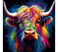 WANGXIAO Paint by Numbers for Adults,DIY Oil Painting Gift Kits,16 * 16 Inch,Hand Painted Digital Painting Art Home Decoration,Colorful Graffiti Highland Cow,with Frame