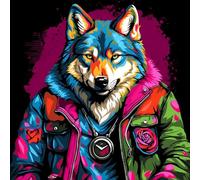 WANGXIAO Paint by Numbers for Adults,DIY Oil Painting Gift Kits,16 * 16 Inch,Hand Painted Digital Painting Art Home Decoration,Colorful Wolf Rose Hip-Hop Style,with Frame