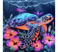 WANGXIAO Paint by Numbers for Adults,DIY Oil Painting Gift Kits,16 * 16 Inch,Hand Painted Digital Painting Art Home Decoration,Sea Turtle and Paradise Flower,with Frame