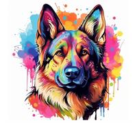 WANGXIAO Paint by Numbers for Adults,DIY Oil Painting Gift Kits 16 * 16 Inch Hand Painted Digital Painting Art Home Decoration -Graffiti Colorful German Shepherd Dog,with Frame