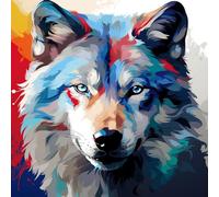 WANGXIAO Paint by Numbers for Adults,DIY Oil Painting Gift Kits,16 * 16 Inch,Hand Painted Digital Painting Art Home Decoration,Wolf Colorful Graffiti Animal,with Frame