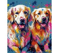 WANGXIAO Paint by Numbers for Adults,DIY Oil Painting Gift Kits 16 * 20 inch Hand Painted Digital Painting Art Home Decoration -Colorful Graffiti Two Golden Retrievers,Frameless