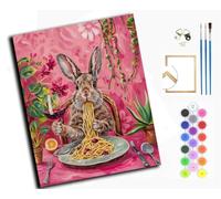 WANGXIAO Paint by Numbers for Adults,DIY Oil Painting Gift Kits,16 * 20 inch,Hand Painted Digital Painting Art Home Decoration,Pink Spaghetti and Hare,with Frame