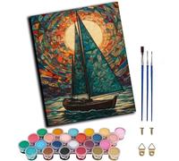 WANGXIAO Paint by Numbers for Adults,DIY Oil Painting Gift Kits 16 * 20 inch Hand Painted Digital Painting Art Home Decoration -Sailboat Sea Abstract,Frameless