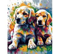 WANGXIAO Paint by Numbers for Adults,DIY Oil Painting Gift Kits,16 * 20 inch,Hand Painted Digital Painting Art Home Decoration,Colorful Graffiti Two Golden Retrievers,Frameless