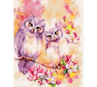 WANGXIAO Paint by Numbers for Adults,DIY Oil Painting Gift Kits,16 * 20 inch,Hand Painted Digital Painting Art Home Decoration,Watercolor Animal Cute owl Pink Flower,Frameless