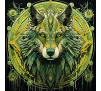 WANGXIAO Paint by Numbers for Adults,DIY Oil Painting Kit,16X16 Inch，Hand Drawn Gifts,Ancient Egypt Style Green Wolf Magic Circle,with Frame