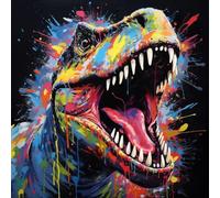 WANGXIAO Paint by Numbers for Adults,DIY Oil Painting Kit,16X16 Inch，Hand Drawn Gifts,Colorful Graffiti Dinosaur, Tyrannosaurus Rex,with Frame