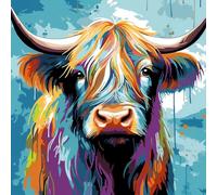 WANGXIAO Paint by Numbers for Adults,DIY Oil Painting Kit,16X16 Inch，Hand Drawn Gifts,Graffiti Abstract Colorful Highland Cow,with Frame