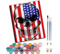 WANGXIAO Paint by Numbers for Adults,DIY Oil Painting Kit,16x20 inch，Hand Drawn Gifts,American Flag Skull,Frameless