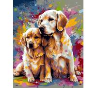 WANGXIAO Paint by Numbers for Adults,DIY Oil Painting Kit,16x20 inch,Hand Drawn Gifts,Colorful Graffiti Two Golden Retrievers,Frameless