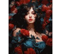 WANGXIAO Paint by Numbers for Adults,DIY Oil Painting Kit,16x20 inch，Hand Drawn Gifts,Dark Night Rose Beauty,Frameless