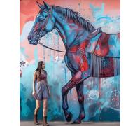 WANGXIAO Paint by Numbers for Adults,DIY Oil Painting Kit,16x20 inch，Hand Drawn Gifts,Girl and Horse Doodle Animals,Frameless