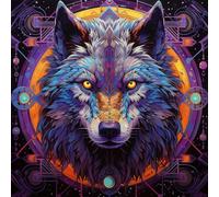 WANGXIAO Paint by Numbers for Adults,DIY Paint by Numbers for Beginner,Oil Painting for Wall Art,16X16Inch，Ancient Egypt Style Pruple Wolf Magic Circle,with Frame