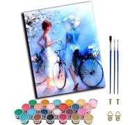 WANGXIAO Paint by Numbers for Adults,DIY Paint by Numbers for Beginner,Oil Painting for Wall Art,20x16inch，Retro Happy Bicycle Girl,Frameless