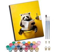 WANGXIAO Paint by Numbers for Adults,DIY Paints by Numbers for Beginner,Oil Painting for Wall Art,20x16inch,Yellow Raccoon Reading Newspaper Toilet,Frameless