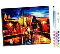 WANGXIAO Paint by Numbers for Adults Kids,DIY Oil Painting Gift Kits 16 * 20 inch Hand Painted Digital Painting Art Home Decoration -Watercolor City Prague by Night,with Frame
