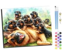 WANGXIAO Paint by Numbers for Adults - Painting by Numbers for Kids,Oil Number Painting Kits for Home Wall Decor，20x16inch，German Shepherd and Puppy,Frameless
