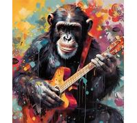 WANGXIAO Paint by Numbers for Adults - Painting by Numbers for,Oil Number Painting Kits for Home Wall Decor，20x16inch，Monkey Playing Guitar,Frameless