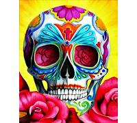 WANGXIAO Paint by Numbers for Adults - Painting by Numbers for,Oil Number Painting Kits for Home Wall Decor，20x16inch，Colorful Rose Skull Cross,Frameless