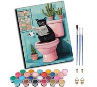 WANGXIAO Paint by Numbers Kit for Adults,Adults' Oil Painting Number Kits for Wall Art,20x16inch，Pink Toilet Reading Black Cat,Frameless