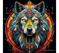 WANGXIAO Paint by Numbers Kit for Adults,Adults' Paint-by-Number Kits,Oil Painting for Wall Art,16X16Inch，Wolf Chief Magic Circle Indian Style,Frameless