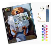 WANGXIAO Paint by Numbers Kit for Adults Beginner DIY Oil Painting Gift 16x20 inch,Golden Retriever Reading Newspaper,with Frame