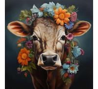 WANGXIAO Paint by Numbers Kit for Adults,DIY Acrylic Oil Painting Kits for Wall Art Decor Gifts,40X40Cm，Colorful Cow Portrait,with Frame