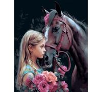 WANGXIAO Paint by Numbers Kit for Adults,DIY Acrylic Oil Painting Kits for Wall Art Decor Gifts,40x50cm，Girl and Black Horse Roses,Frameless