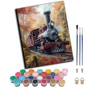 WANGXIAO Paint by Numbers Kits,40cm x 50cm,DIY Acrylic Painting for Adults,with Paints Brushes and Card Sized Magnifier,Retro steam Train,Frameless