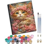 WANGXIAO Paint by Numbers Kits,40cm x 50cm,DIY Acrylic Painting for Adults,with Paints Brushes and Card Sized Magnifier,Pink Flower Princess Cat,Frameless