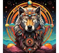 WANGXIAO Paint by Numbers Kits for Adults,Easy DIY Acrylic Pigment Drawing Paintwork for Home Wall Decor,16X16In,Wolf Chief Magic Circle Indian Style,Frameless