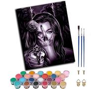 WANGXIAO Paint by Numbers Kits for Adults,Easy DIY Acrylic Pigment Drawing Paintwork for Home Wall Decor,16x20in,Skull Beauty Gunman,Frameless