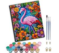 WANGXIAO Paint by Numbers Kits for Adults,Easy DIY Acrylic Pigment Drawing Paintwork for Home Wall Decor,16x20in,Rainforest Flamingo Pink Bird,Frameless