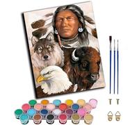 WANGXIAO Paint by Numbers Kits for Adults,Easy DIY Acrylic Pigment Drawing Paintwork for Home Wall Decor,16x20in,Indians Bison Bald Eagle Wolf,Frameless