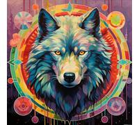 WANGXIAO Paint by Numbers Kits for Adults,Easy DIY Acrylic Pigment Drawing Paintwork for Home Wall Decor,16X16In,Ancient Egypt Style Color Wolf Magic Circle,with Frame