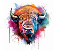 WANGXIAO Paint by Numbers Kits for Adults,Oil Painting Kits for Beginners On Clear Symbols Colored Canvas,Easy DIY Acrylic Pigment Drawing Gift,40X40Cm，Colorful Splatter African Buffalo,with Frame