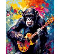 WANGXIAO Paint by Numbers Kits for Adults,Oil Painting Kits for Beginners On Clear Symbols Colored Canvas,Easy DIY Acrylic Pigment Drawing Gift,40x50cm，Monkey Playing Guitar,Frameless