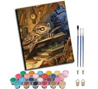 WANGXIAO Paint by Numbers Kits for Adults,Oil Painting Kits On Clear Symbols Colored Canvas,Easy DIY Acrylic Pigment Drawing Gift,40x50cm，Owl Animal Reading Book,Frameless