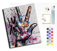 WANGXIAO Paint by Numbers Kits for Adults,Oil Painting Kits On Clear Symbols Colored Canvas,Easy DIY Acrylic Pigment Drawing Gift,40x50cm，Colorful Peace Hand Sign,with Frame