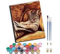 WANGXIAO Paint by Numbers Kits for Adults,Oil Painting Kits On Clear Symbols Colored Canvas,Easy DIY Acrylic Pigment Drawing Gift,40x50cm，Glasses Cat Reading,Frameless