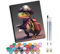 WANGXIAO Paint by Numbers Kits for Adults,Oil Painting Kits On Clear Symbols Colored Canvas,Easy DIY Acrylic Pigment Drawing Gift,40x50cm，Reading Dinosaur,Frameless