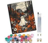 WANGXIAO Paint by Numbers Kits for Adults,Oil Painting Kits On Clear Symbols Colored Canvas,Easy DIY Acrylic Pigment Drawing Gift,40x50cm，Ghost Forest Haunted House,Frameless
