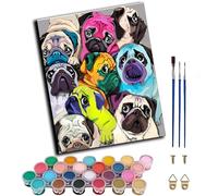 WANGXIAO Paint by Numbers Kits for Adults,with Acrylic Paint Brushes,DIY Craft Oil Painting Art Kits for Home Decor,40x50cm，Colorful Dog Pug,Frameless