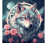 WANGXIAO Paint by Numbers Kits for Adults,with Acrylic Paint Brushes,DIY Craft Oil Painting Art Kits for Home Wall Decor,40X40Cm,Moon Wolf Rose Ancient Greek Style,with Frame