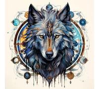 WANGXIAO Paint by Numbers Kits for Adults,with Acrylic Paint Brushes,DIY Craft Oil Painting Art Kits for Home Wall Decor,40X40Cm，Fantasy Animal Wolf, Magic Circle,with Frame