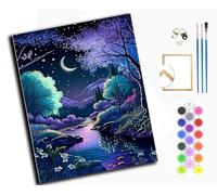 WANGXIAO Paint by Numbers Kits for Adults,with Acrylic Paint Brushes,DIY Craft Oil Painting Art Kits for Home Decor,40x50cm，Stream Under The Moon,with Frame