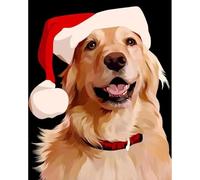 WANGXIAO Paint by Numbers Kits for Adults,with Acrylic Paint Brushes,DIY Craft Oil Painting Art Kits for Home Wall Decor,40x50cm,Golden Retriever in Santa hat,Frameless