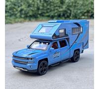 WANGXLGD Car Model, Compatible with Chevrolet, 1:32 Scale Alloy Die Casting Model Simulation Camping Caravan Alloy Pickup Truck Model with Sound and Light (Blue)